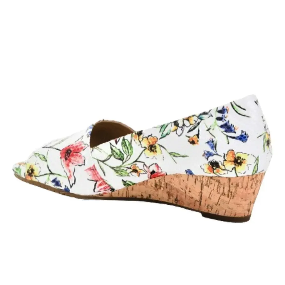 New! Aerosoles Textured Floral Print Cork Wedge Heel Comfort Slide On Shoes